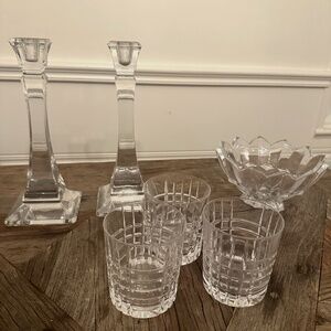 Tiffany & Co. Crystal Lot - Candle Sticks, Ball Glasses and Bowl